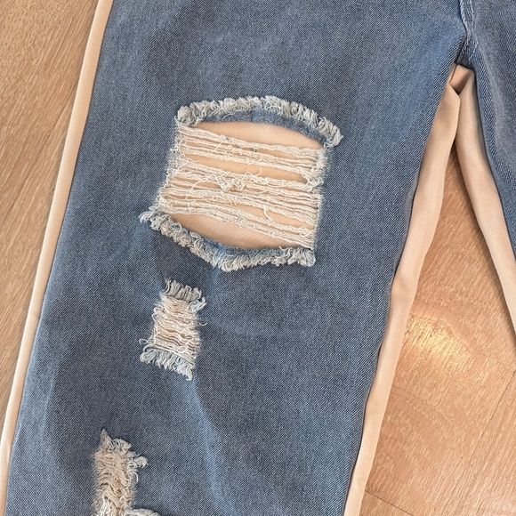 🔥Brand New Y2K Denim Patchwork Drawstring Distressed Jeans  Size S - Picture 9 of 11